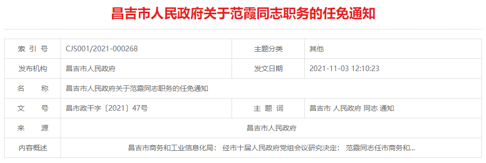 昌吉市人力资源和社会保障局人事任命更新